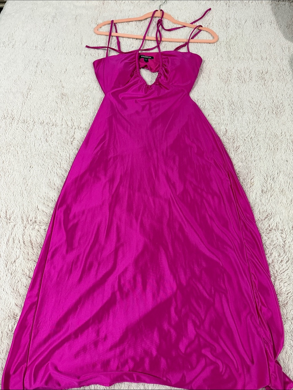 Express Fuchsia Tie-Strap Maxi Dress with Keyhole